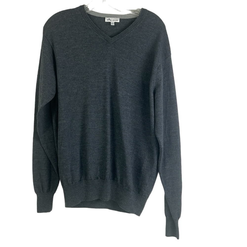 Peter Millar Grey Merino Wool Silk Blend V-Neck Long Sleeve Sweater Large READ